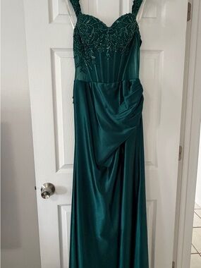 slim fit dress slacks Sheer-Corset Long Beaded Prom Dress with Lace-Up Back– PromGirl